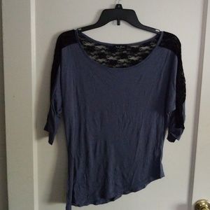 Blue and black 3/4 sleeve length shirt with lace